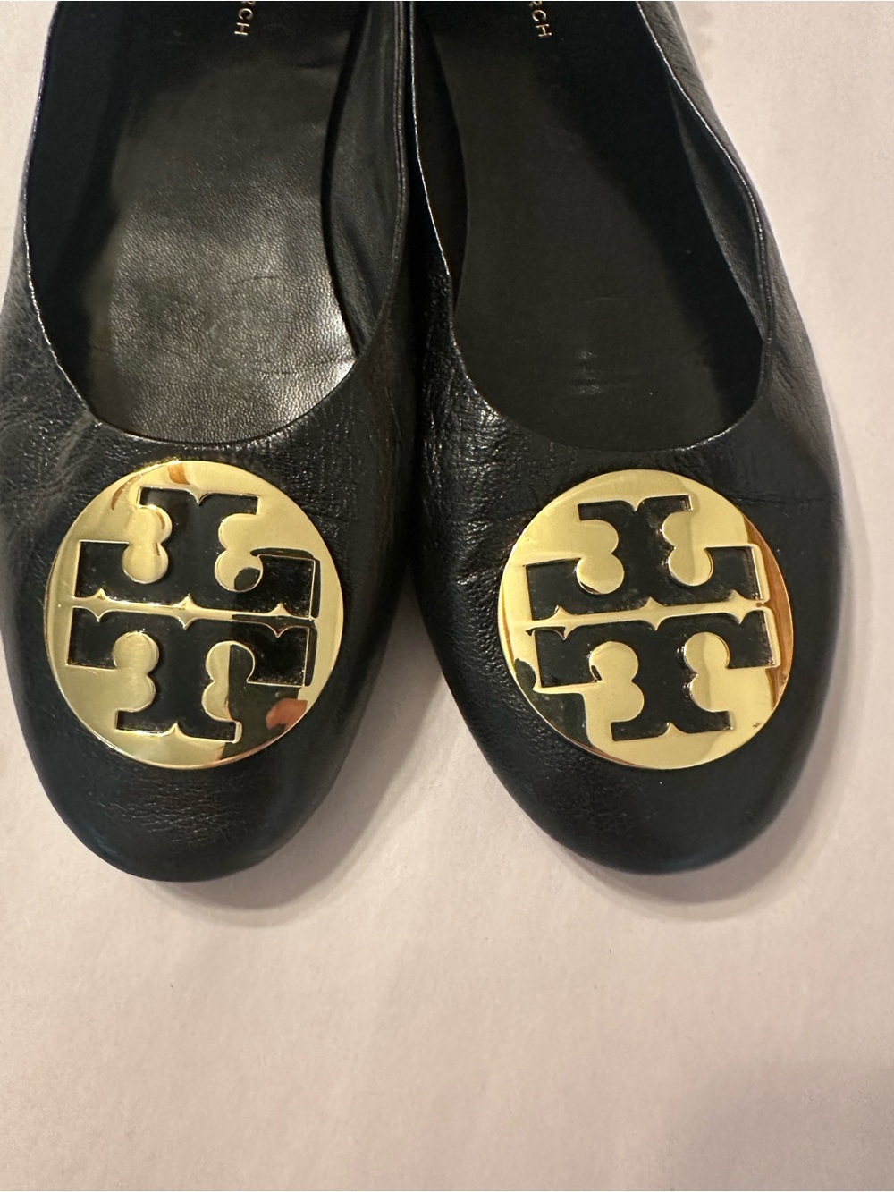 Tory Burch Claire Black Leather Women’s Ballet Flats with Gold Accent - Size 8 - Picture 8 of 11